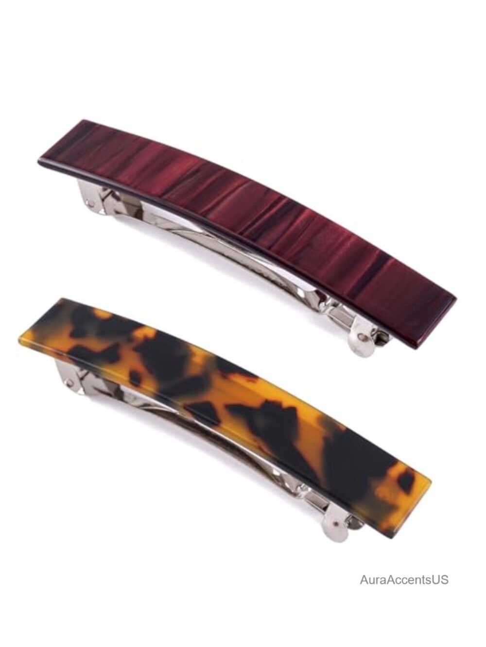 2 Pack French Design Hair Barrettes Tortoise Acetate Rectangle Hair Clips for